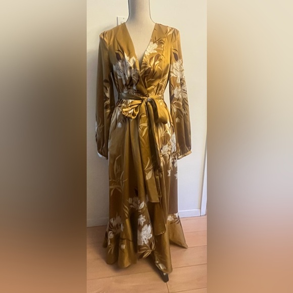 COPY - Express Rocky Barnes Kimono / Dress XS/S Satin Floral Balloon Sleeves - Picture 5 of 7